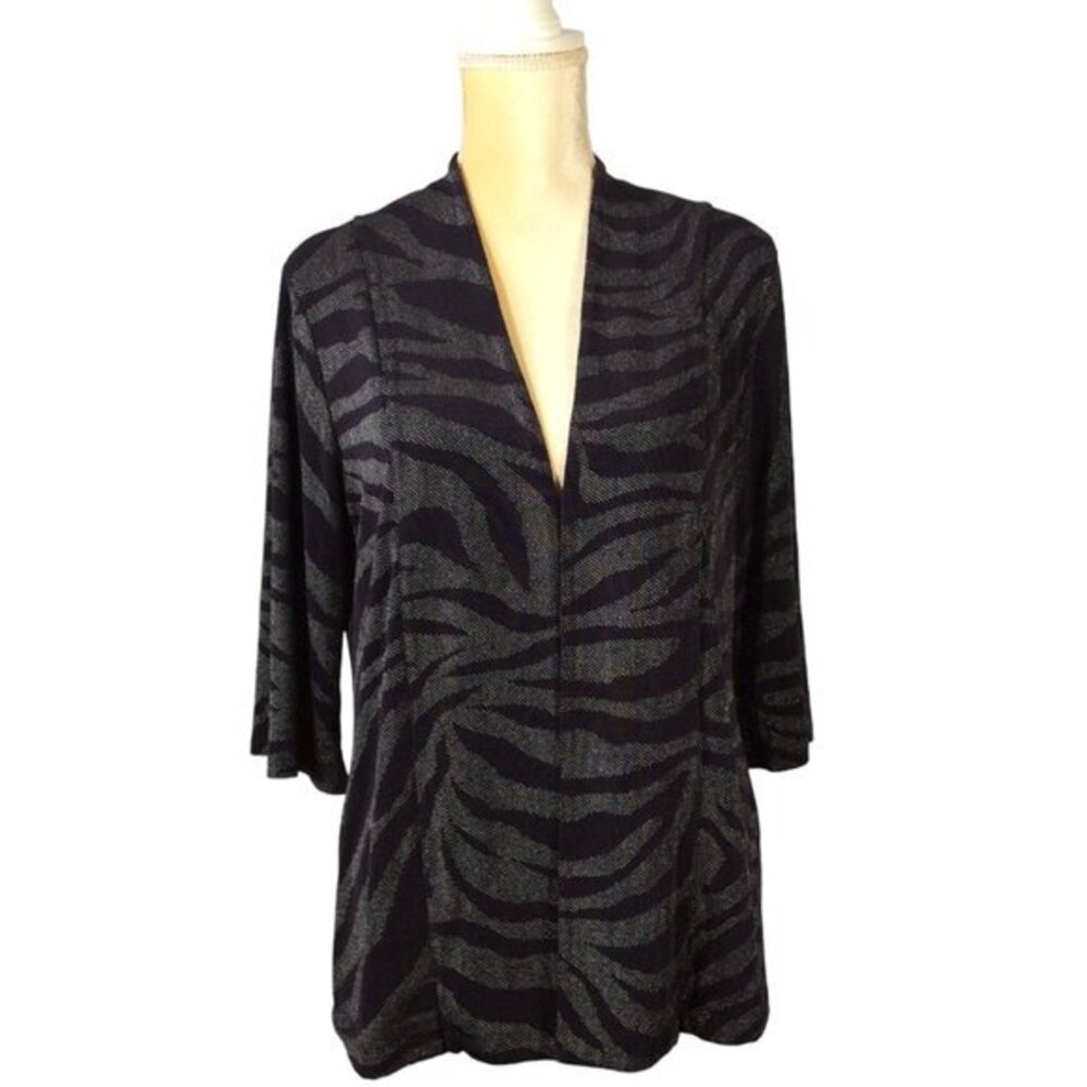 Chico's Travelers Open Cardigan With 3/4 Sleeves Navy Blue With Silver Size 2